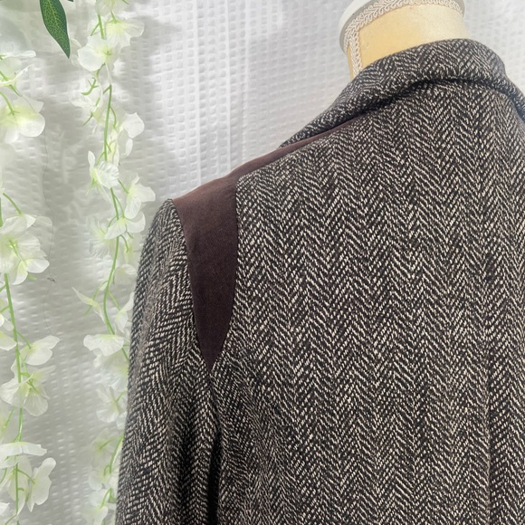 Women's Tweed Blazer Size Medium Brown Herringbone VELVETEEN Trim Dollhouse - Picture 9 of 14